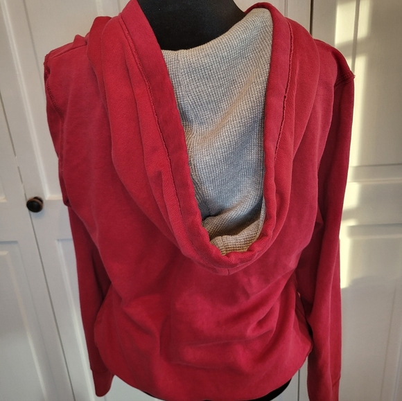 Aeropastale Vintage y2k Red Henley Hoodie Patch Letters  L Retro Y2k Streetwear - Picture 2 of 8